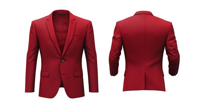 A red suit jacket, front and back views.