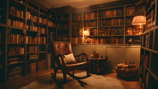 Cozy library with a leather armchair