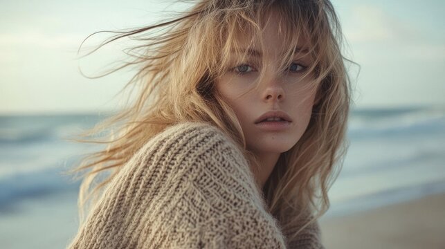 ragazza e mare d'inverno