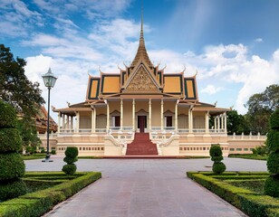 Naklejka premium exterior view of the royal palace grounds in phnom penh cambodia indochina southeast asia asia