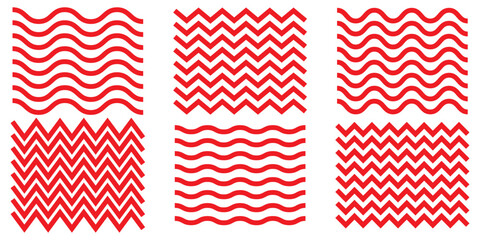 Wave zigzag line simple thin to thick element decor design vector or single ripple curve zig zag wiggly separator pictogram graphic for seal water or ocean symbol, wavy pattern clipart stroke Red. 
