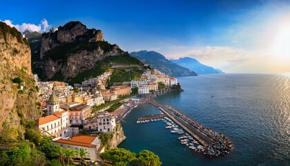 Naklejka premium scenic view of the town of amalfi at the amalfitana coast italy