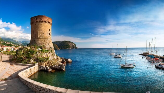 old historic tower in port of acciaroli cilento national park salerno southern italy
