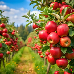 Obraz premium apple garden full of riped red fruits
