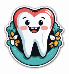 cartoon smiling tooth ornament sticker