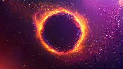 Purple and orange fire shapes with shimmering particles background. Plasma. Illustration