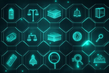Fototapeta premium Digitalisierte Symbole und Icons für Recht und Technologie