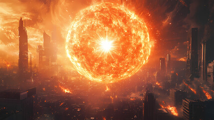 Thermonuclear plasma burst from center in sci fi setting. Plasma. Illustration