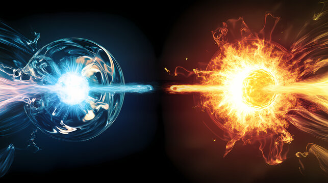 Visualizing fusion and fission processes for atomic energy. Plasma. Illustration