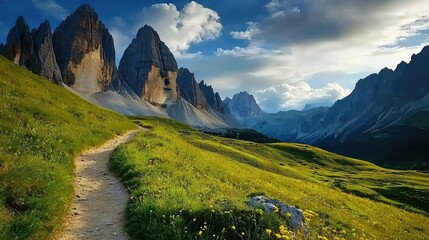 Scenic View of Majestic Mountains with Lush Green Valley and Clear Sky, Perfect for Nature Lovers and Adventure Seekers in a Picturesque Landscape