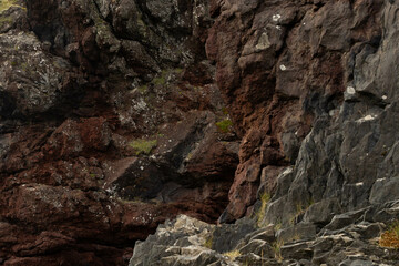 Obraz premium The textured surface of lava rocks on the black sands of Djúpalónssandur beach in Iceland