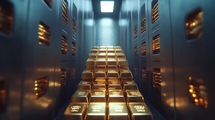 Gold bars stacked in a secure vault.