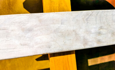 Wooden direction signs arrows to cafe bar or restaurant Mexico.