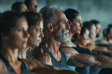 Group of mature adults working out in fitness class