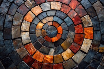 Fototapeta premium A circular mosaic design with earth tones, arranged in a spiraling pattern that draws the eye to the center.