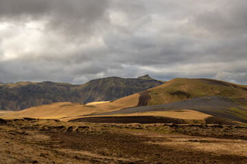 Mountains and landscape in Katla geopark, Iceland