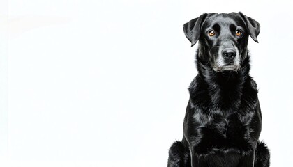 Obraz premium Black dog close-up portrait in high resolution on simple white background. Place for text.