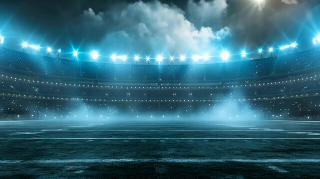 American football stadium with bright lights at night