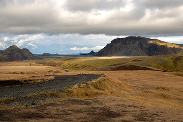 Mountains and landscape in Katla geopark, Iceland