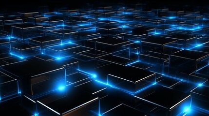 Obraz premium Illuminated abstract grid of luminous blocks in a digital landscape. Generative AI