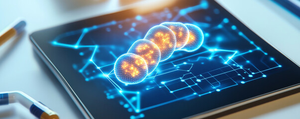 Naklejka premium Glowing digital therapeutics platform on tablet screen.