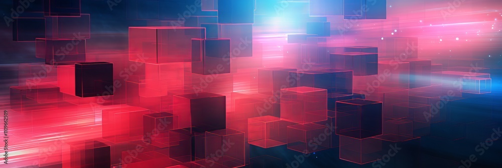 Leinwandbilder Vibrant abstract composition of floating cubes in a dynamic digital landscape. Generative AI