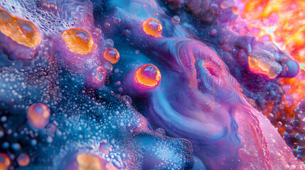 Colorful 3d rendering of microscopic cells, highlighting molecular structures, and vibrant cellular activity in a scientific illustration. Plasma. Illustration