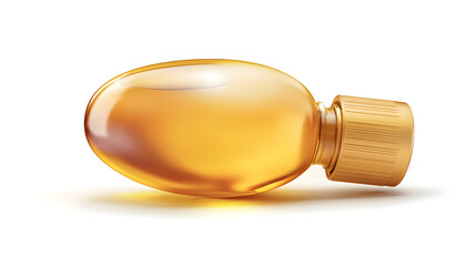 Realistic close-up of a bottle of argan oil on a white background, showcasing its golden color and smooth texture