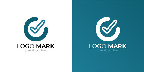 LOGO SYMBOL MARK. Contemporary Logo Design Featuring a Checkmark Along with Circular Design Elements