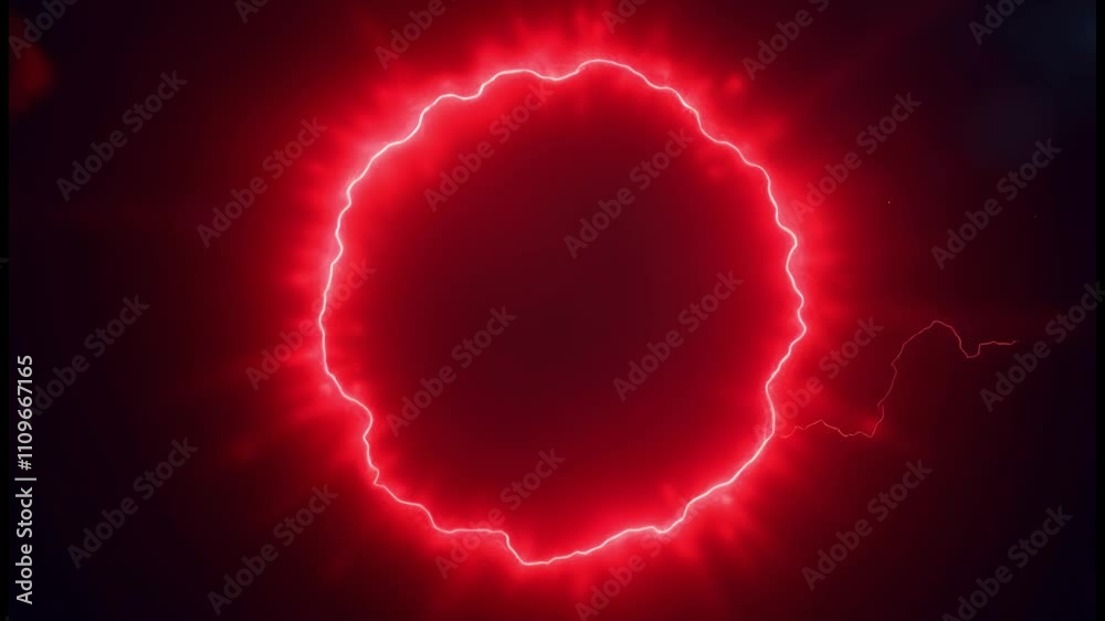 Poster red abstract plasma lightning ring with glowing particles swirling in dark sky fantasy concept art