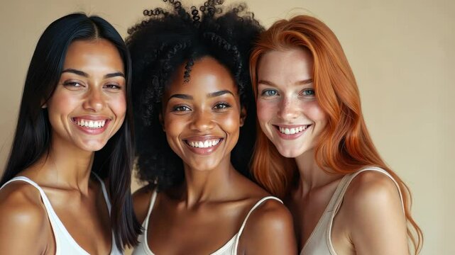 Celebrating diversity and friendship among three young women in a joyful moment together