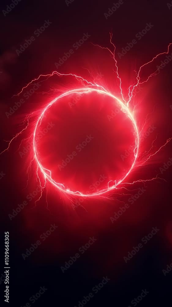 Poster red abstract plasma lightning ring with glowing particles swirling in dark sky fantasy concept art