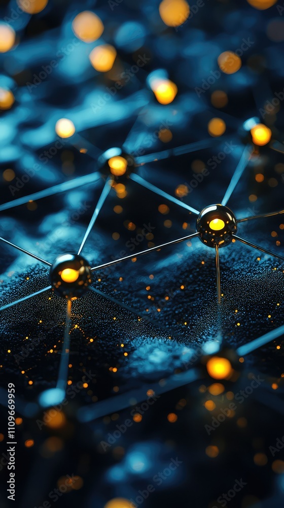 Poster abstract representation of a network with illuminated nodes against a dark background, highlighting 