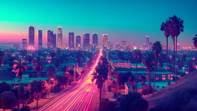 A Retro Themed Cityscape of Los Angeles
