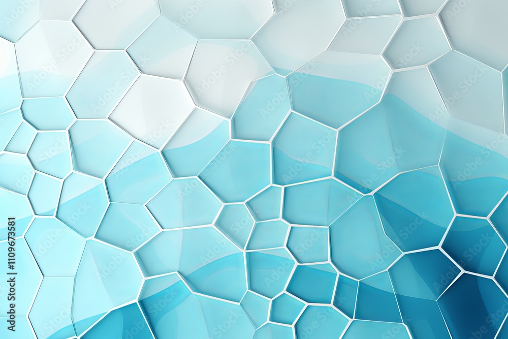 Poster vibrant abstract pattern of blue hexagons creating a soothing visual effect. generative ai