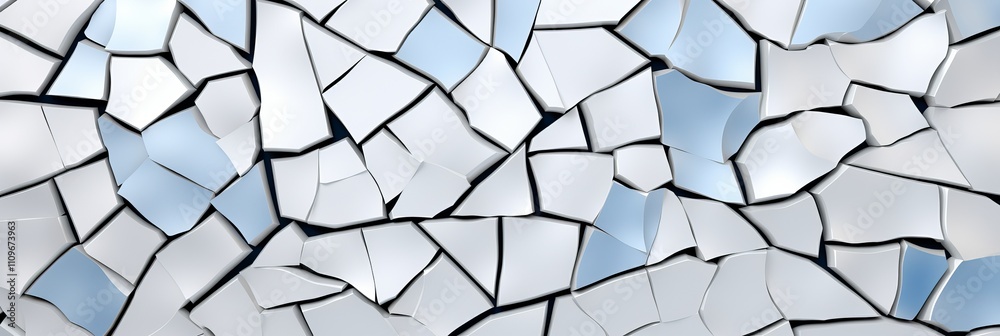 Poster intricate patterns of shattered ceramic tiles creating a unique mosaic. generative ai