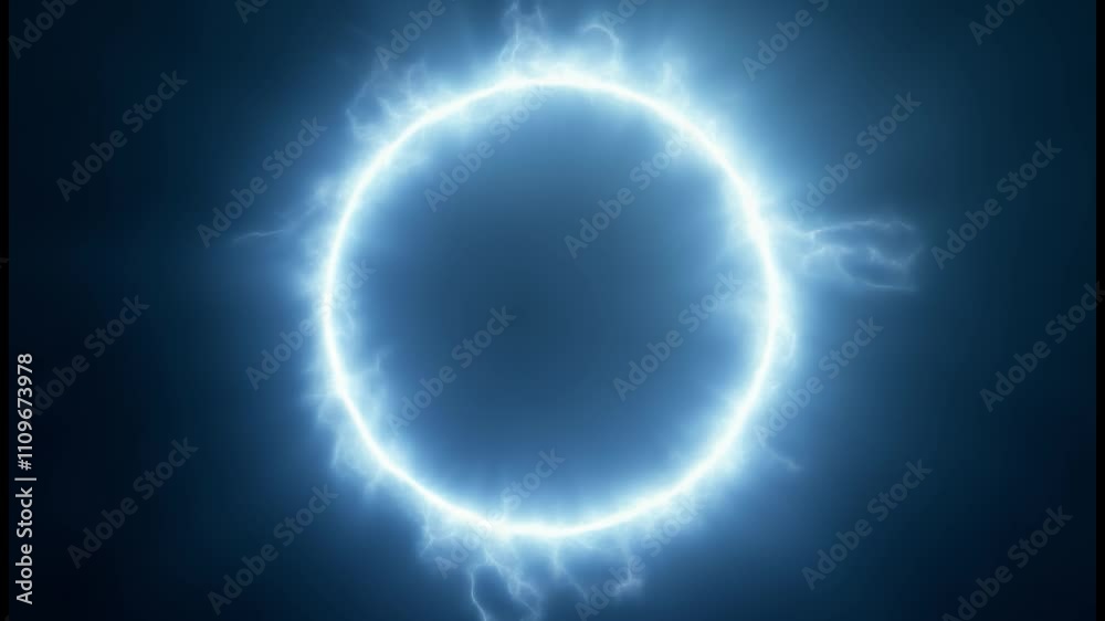 Poster white abstract plasma lightning ring with glowing particles swirling in dark sky fantasy concept art