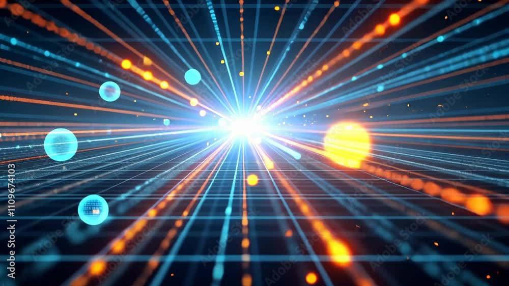 Poster experience vibrant digital art with swirling lights and colors in a mesmerizing space journey
