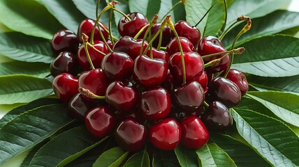 cherries on the leaves 