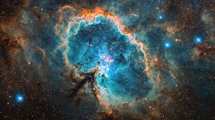 Fototapeta premium A Stunning Cosmic Nebula with Vibrant Blue and Orange Hues Illuminating the Mysteries of the Universe in a Vast Starry Background