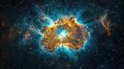 Stunning Cosmic Nebula Emitting Brilliant Blue and Orange Light Surrounded by Twinkling Starry Background in Deep Space Aesthetic and Intriguing Universe Scene