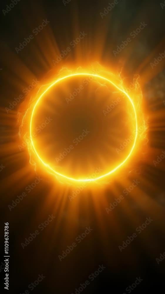Poster yellow abstract plasma lightning ring with glowing particles swirling in dark sky fantasy concept ar