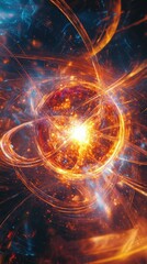 Vibrant Cosmic Explosion with Fiery Energy Swirls and Radiant Light in a Dark, Starry Universe Background