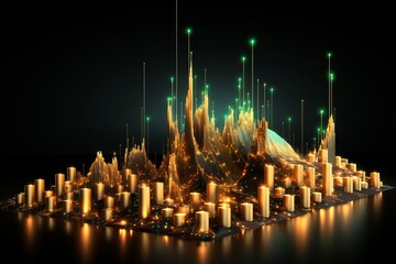 Captivating visualization of data trends and patterns in a futuristic landscape. Generative AI