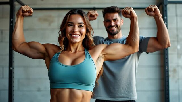 Fitness enthusiasts showcase strength and dedication in gym setting during evening workout session
