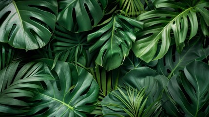 Fototapeta premium Lush green tropical leaves with dramatic lighting
