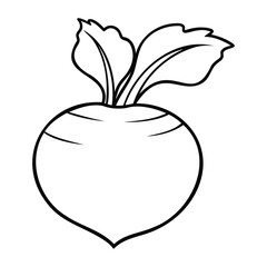 Black and white line art illustration of kohlrabi with leaves