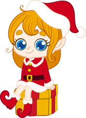 girl elf, Santa's Little Helper on a Gift