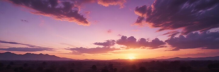 Dramatic orange and purple evening sky with sun setting, purple, evening, setting