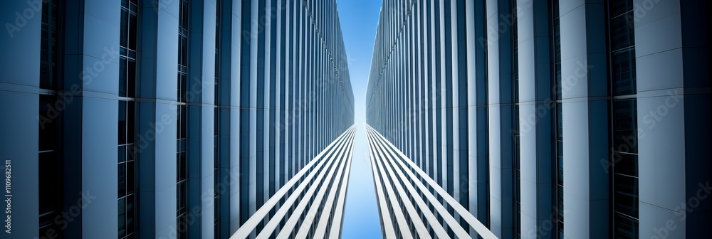 Poster modern architecture showcases dynamic lines and symmetry in urban landscape. generative ai